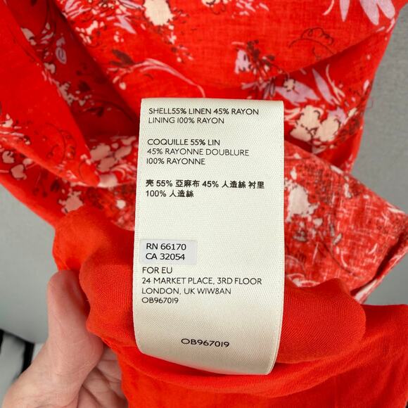 Free People All Mine Red Linen Blend One Shoulder Floral Flowy Boho Mini Dress - Picture 11 of 12